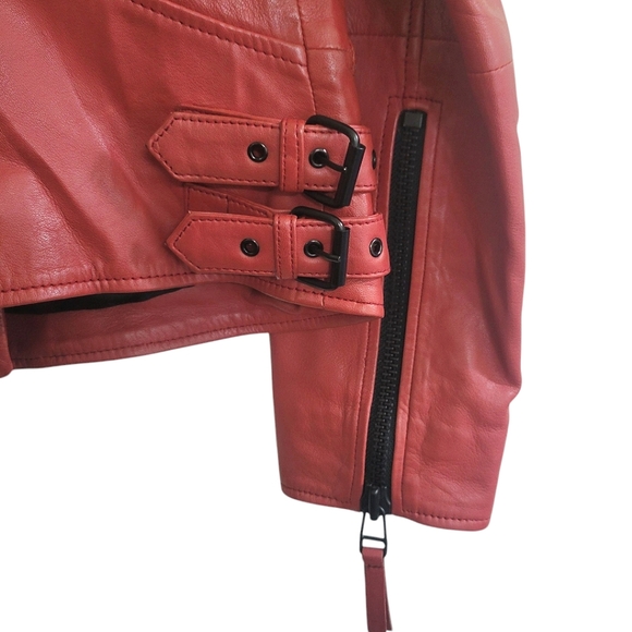 Bod & Christensen Red Oversized Irida Leather Moto Jacket - Picture 4 of 12